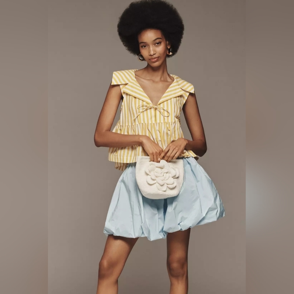 Anthropologie Maeve Babydoll Yellow Striped V-Neck Peplum Top Size XL NWOT